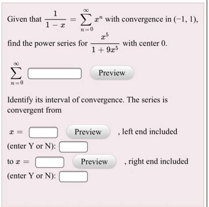 Find an interval of convergence for the given power series.