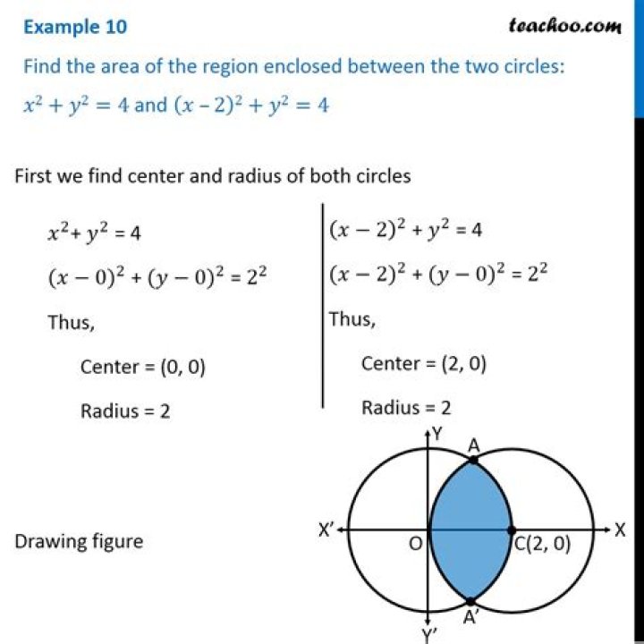 Finding area of a region between two circles
