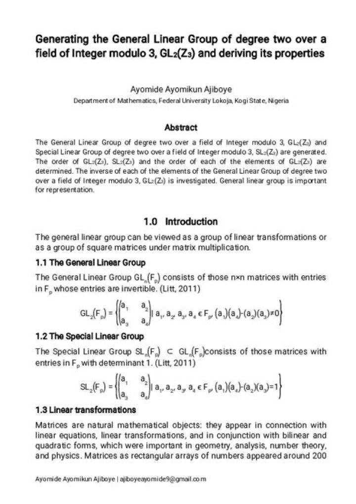 General linear group over integers