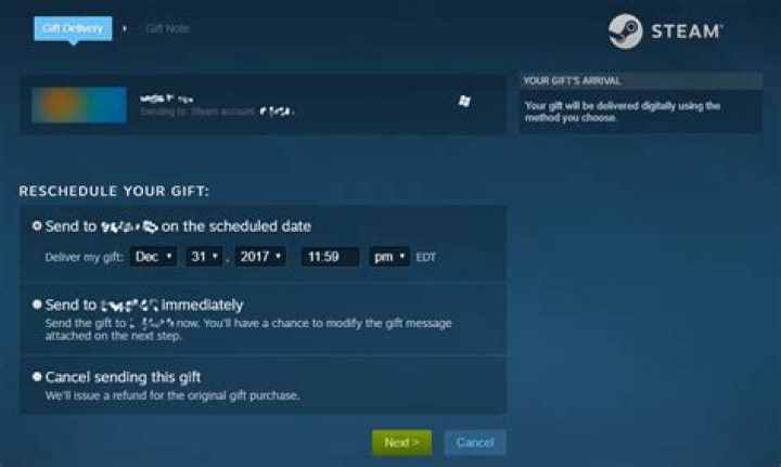 How can I cancel a scheduled gift delivery on steam?