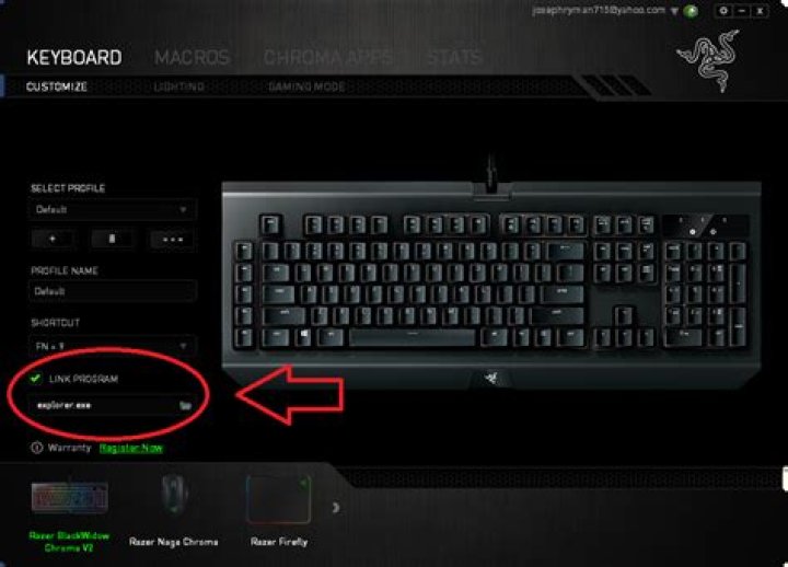 How can I change the default profile in Razer Synapse?