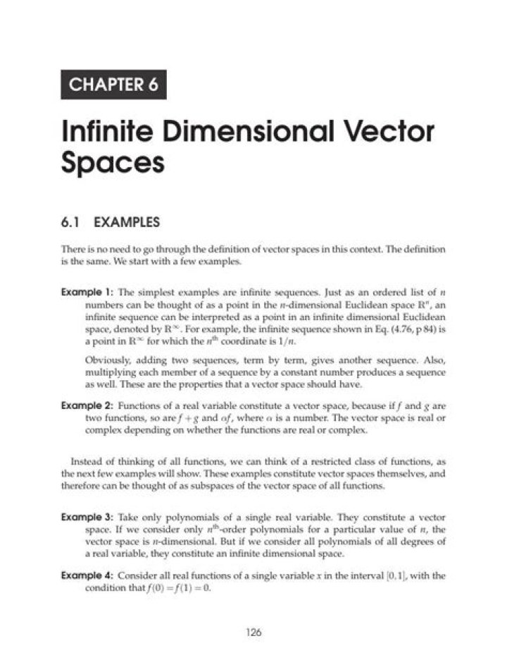 What are some examples of infinite dimensional vector spaces?